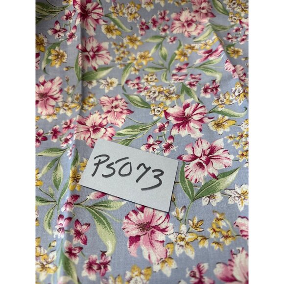 Floral Cotton Fat Quarter Fabric 18x22" Blue Background Pink Yellow Flowers - Picture 5 of 5